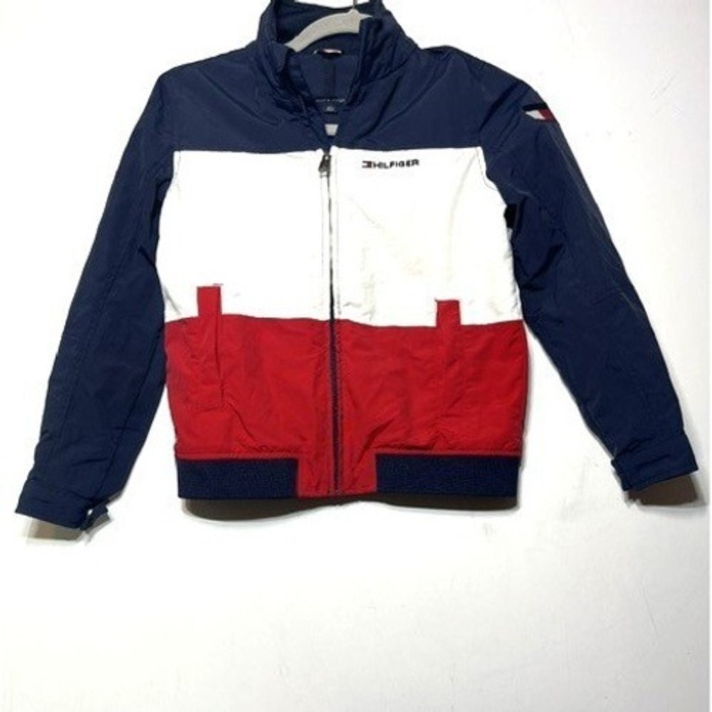Tommy Hilfiger Boys Colorblock Windbreaker Jacket Navy White Red Size S 6-7